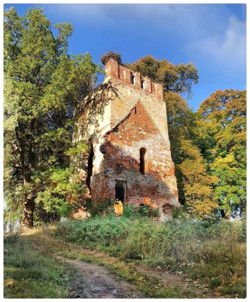 Башня кирхи Гольдбах с гнездом аиста, Славинск